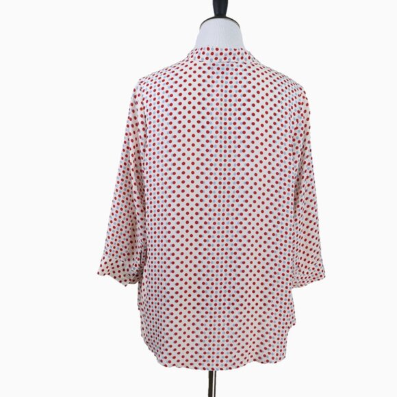 Modcloth Size 1X Pleasant Confidence Blouse Polka Dot Red Blue - Picture 5 of 11